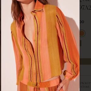 Agua de Coco Brazil Brushed Stripe Cropped Long Sleeve Shirt